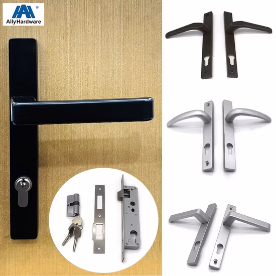 Fabricante de manija de puerta de aluminio negro interior de UPVC con palanca de madera para armario